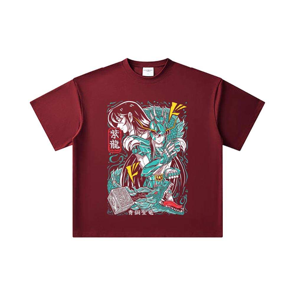 260 GSM podwójna przędza 32 count 100% bawełna Saint Seiya V8 nadruk Shiryu unisex ciężka bawełniana koszulka