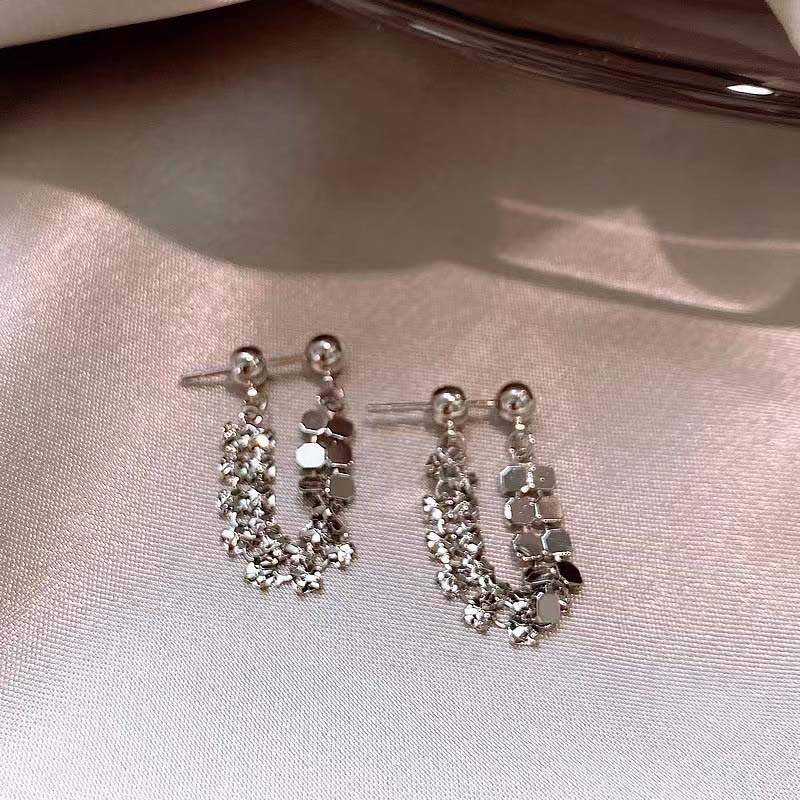 

Sparkling Metal Sequin Tassel Pendant Earrings For Women Girls 2026 Fashion Gold Color Geometric Long Chain Earrings Zircon