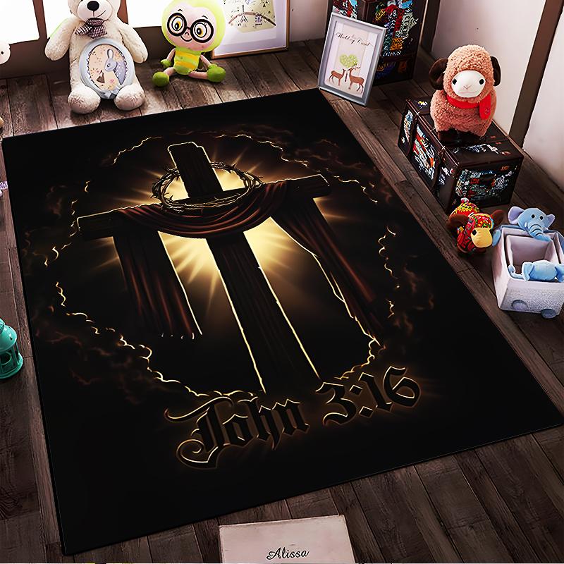 John 3:16 Cross Design Rug Non-slip rug suitable for living room and bedroom sofas