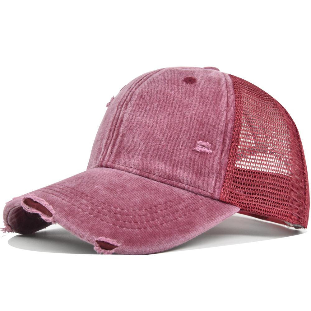 Distressed washed baseball cap soft top duckbill retro mesh cap personalized couple's curved brim hat solid color sun hat