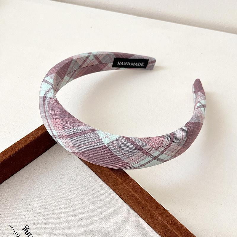 3CM Spring Summer Stylish Bluish Pinkish Plaid Headband with Sponge Padding for Women's And Girls Hair Accessories