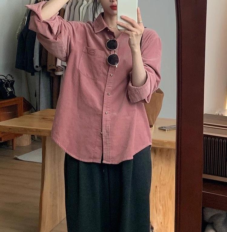 

Women s High-End Retro Red Corduroy Shirt Jacket - Petite Long-Sleeve Top for Spring, Autumn, and Winter. XL рожевий