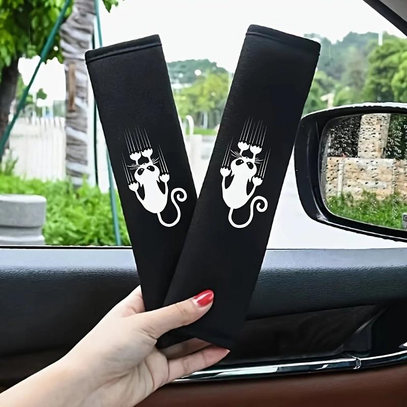 

2pc White Cat Pattern Printed Plush Seat Belt Shoulder Protection Soft and Comfortable for Both Men and Women