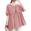 ZANZEA Women Casual Round Neck Summer Short Sleeve Plaid Print Blouse