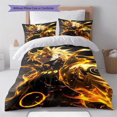 Naruto Dynamic Action Battle Bedding Set Anime Duvet Cover Polyester Soft Bed Linen Bedroom Set -QJY