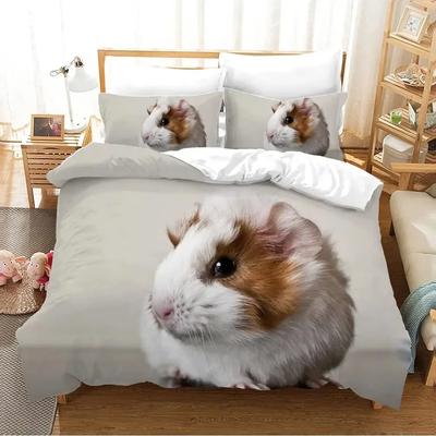 Guinea Pig Duvet Cover Set Cute Kawaii Wild Animal King Queen Size for Kids Boys Girls Polyester Comforter Cover with Pillowcase
