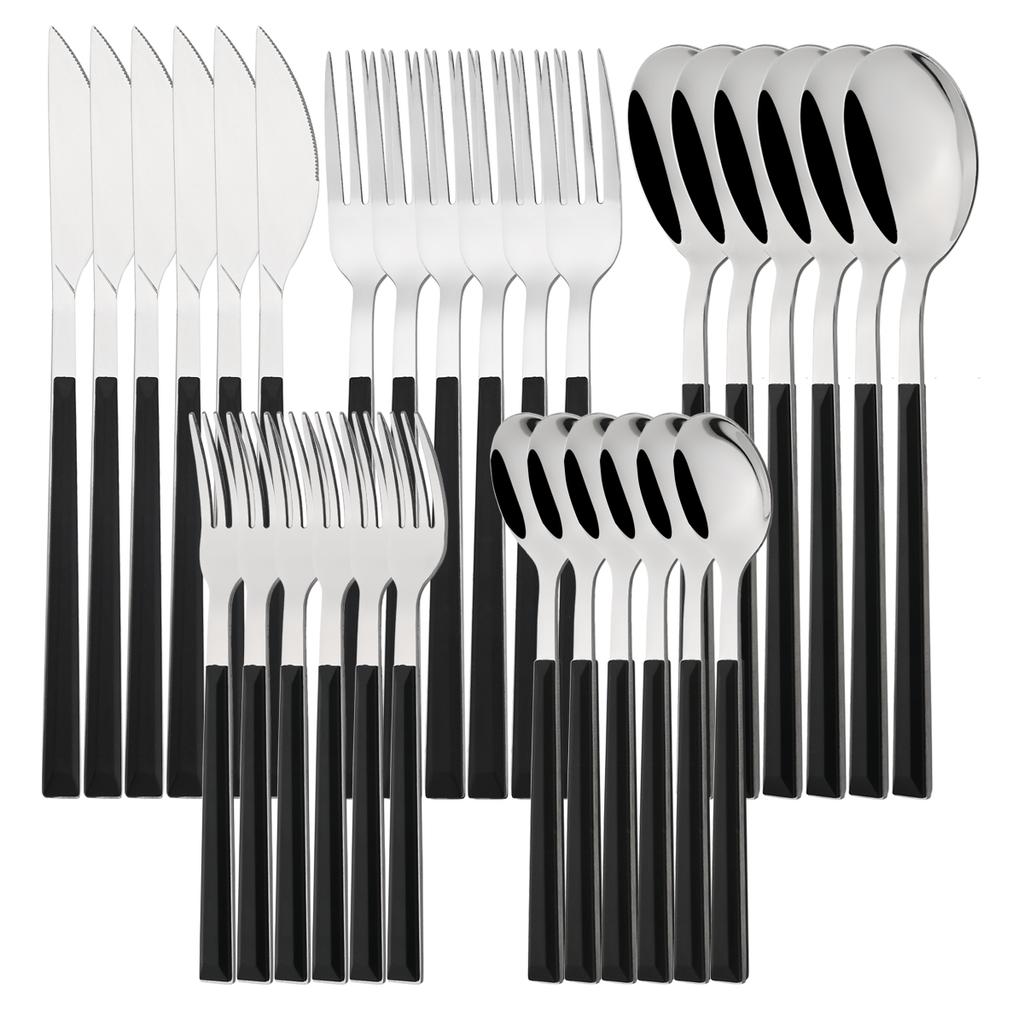 24/30Pcs Knife Dessert Fork Coffee Spoon Tableware Dinnerware Set Imitation Wooden Handle Cutlery Set Stainless Steel Flatware