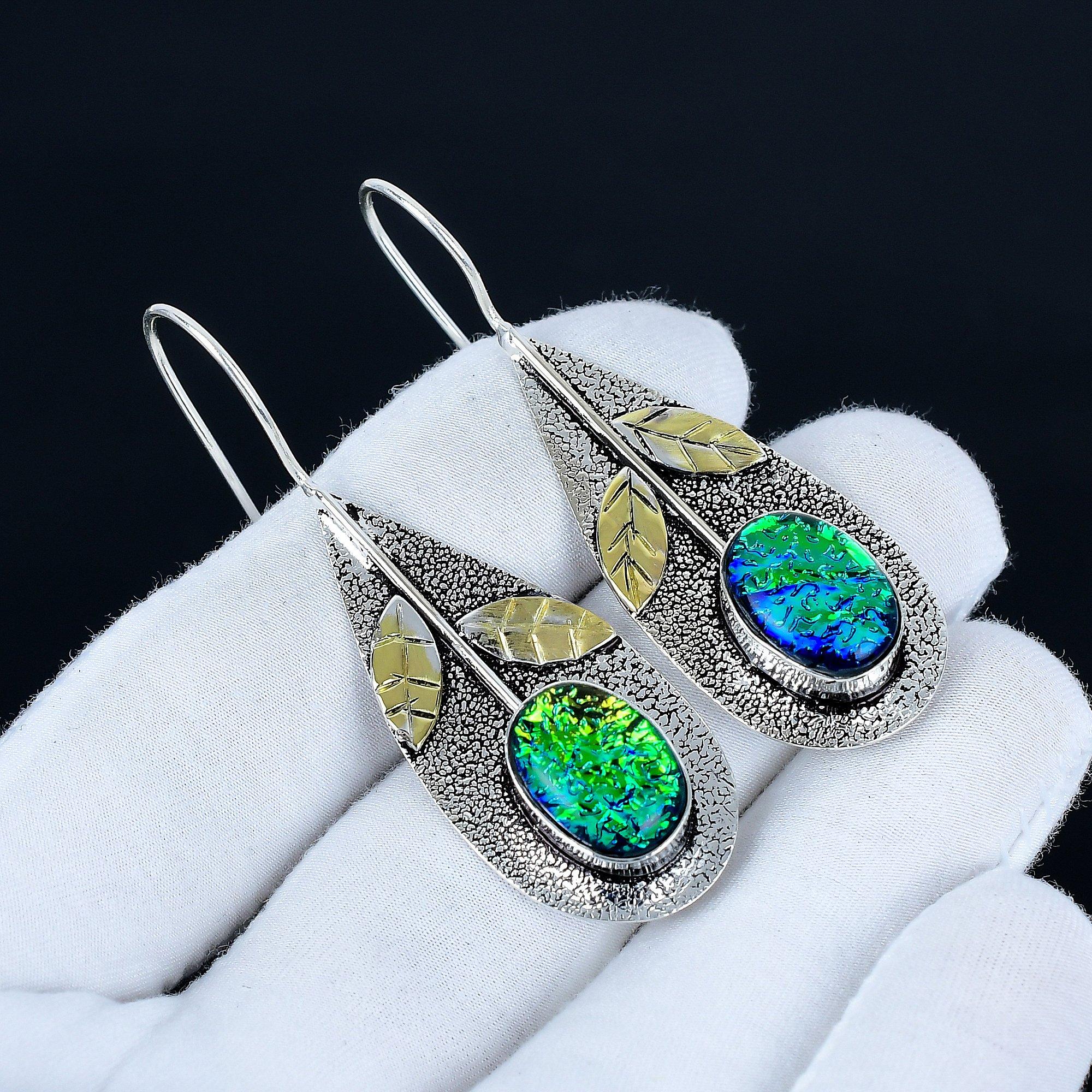 

Australian Triplet Opal Gemstone Earrings, 925 Sterling Silver Earrings, Handmade Silver Earrings For Gift, Opal Dangle Earrings Birthday Gift 6 Cm зелений