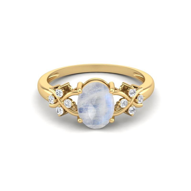 8X6MM Oval Moonstone Gemstone 925 Sterling Silver Gold Plated Solitaire Vine-Inspired Women Wedding Ring