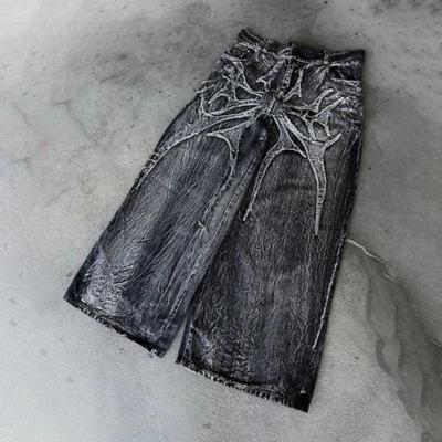 ZYLLO Y2K Phantom Jeans High Street Κεντητό Μοτίφ Αράχνη Hip Hop Streetwear Γοτθικό Ρετρό Oversized Φαρδιά Γραμμή Unisex Παντελόνι Σφουγγαρίσματος