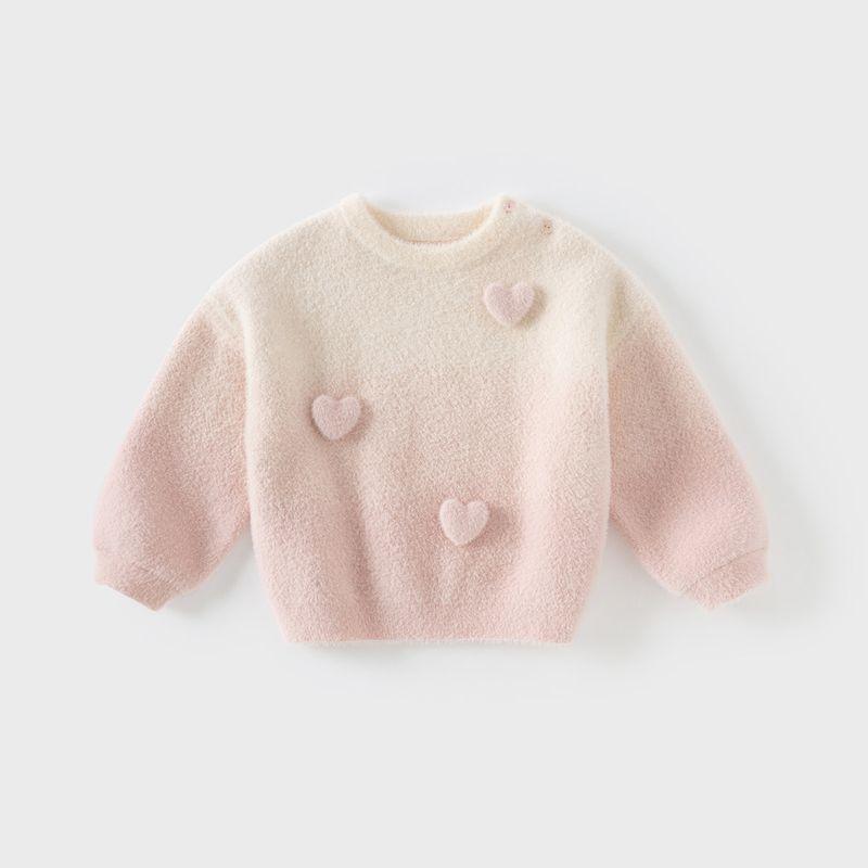 David Bella Kidsren s Sweater Pullover Warm Winter Clothing New Style Girls Sweet Gradient Pink Imitation Mink Velvet Top Pink Gradient Color [Ready in Stock] 73