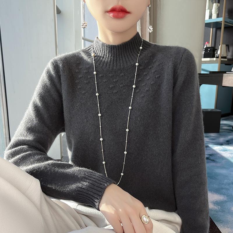 Sieben-Nadel verdickter Rollkragen-Pullover mit Jacquardmuster und Unterhemd innen, hochwertiges einfarbiges Oberteil