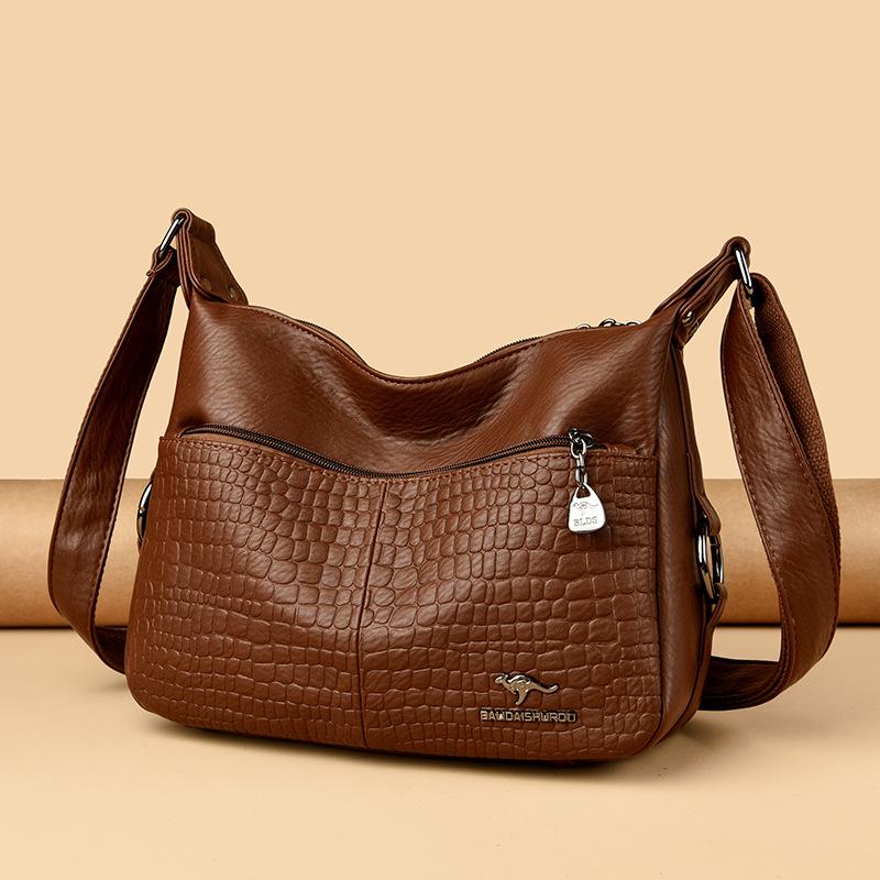 Middle Aged Women's Crossbody Bag New Stone Pattern Small Square Bag Style Simple and Fashionable One Shoulder Crossbody Bag