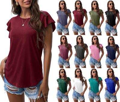 2024 Women's Lotus Leaf Short-Sleeve Round Neck Top