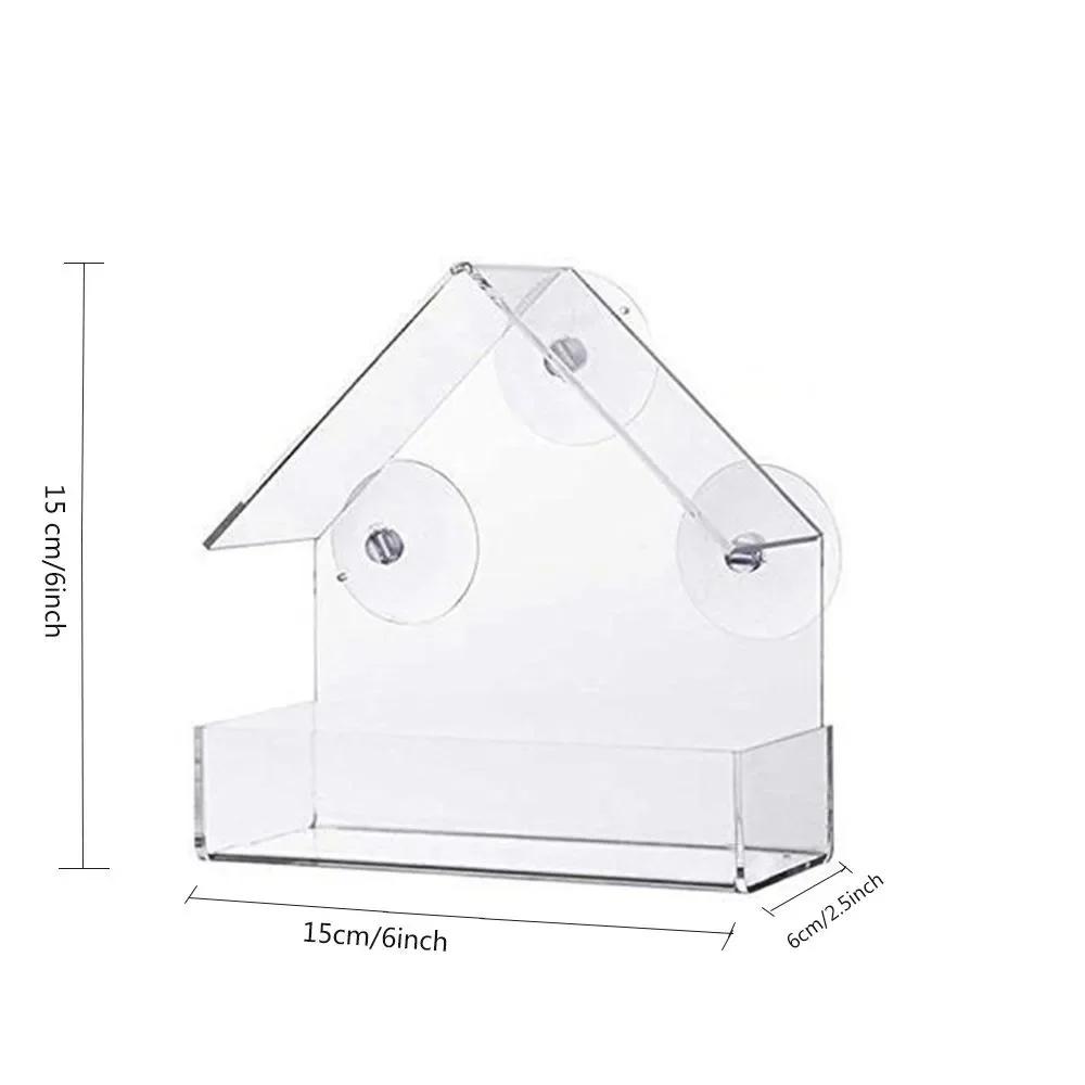 Suction Cup Bird Feeder Transparent Window Bird Feeder Tray Hanging House Shape Pet Feeder Outdoor Garden Bird Food Dispenser