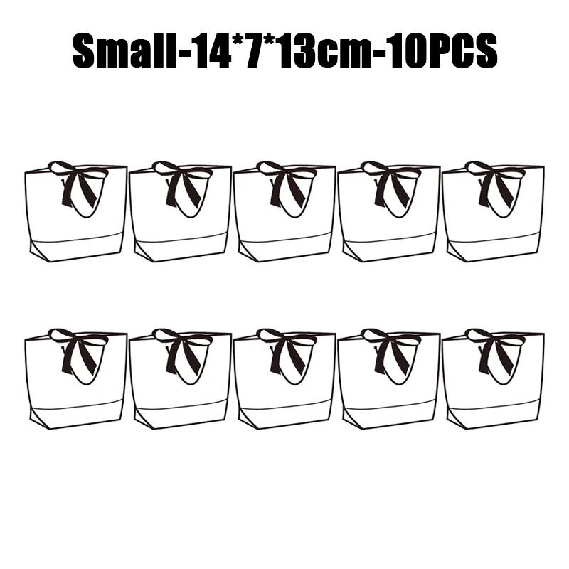 50pcs Ribbon Bow White Paper Tote Gift Bags with Handles Shopping Party Wedding Party Birthday Retail Bags