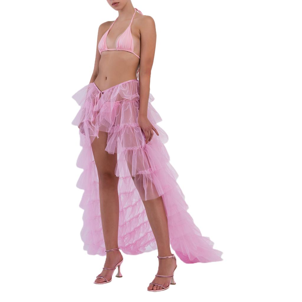 Women Tulle Skirt, Solid Color Mesh Tied-Up Irregular Floor-Length Party Skirt for Wedding Guest, Dinner, Cocktail Party