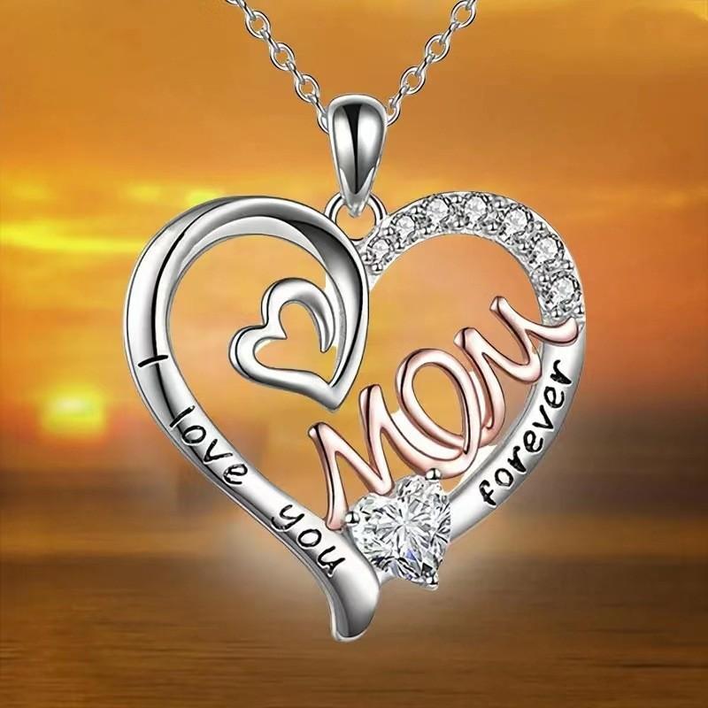 Shaped Dazzling Heart Love Mom Necklace In Alluring Alloy For Chic Mothers Day Gifts