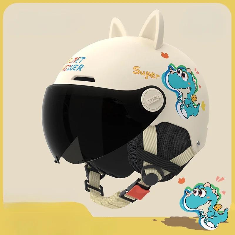 Cat Ear Kids Helmet with UV Sun Visor Safety Sports Helmets Child Protective Gear for Electric Scooter Bicycle Motorcycle Riding