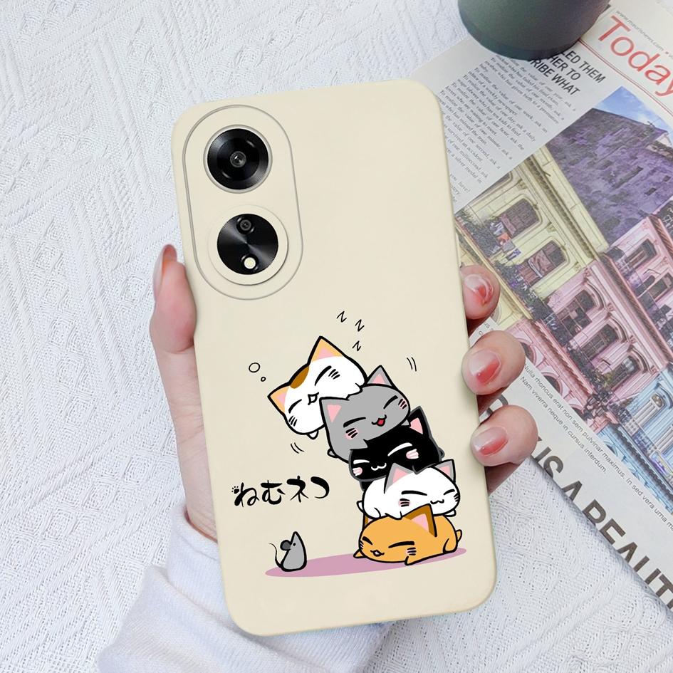 Candy Color Cute Cat Phone Cases For Oppo A7 A15 A55 A1K A35 A52 A1 A11 Liquid Silicone High Quality Anti Fall Protective Shell For Oppo Bumper Covers