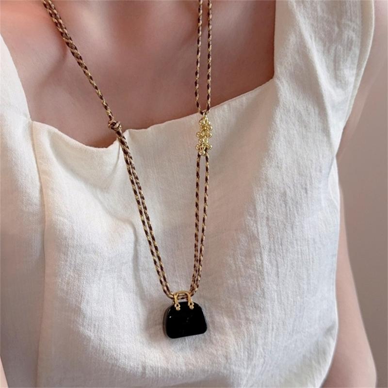 Unique Bohemian Design Handcrafted Rope and Tigers Eye Stone Chokers Bag Necklace Lightweight Comfort for Everyday Wear Gift