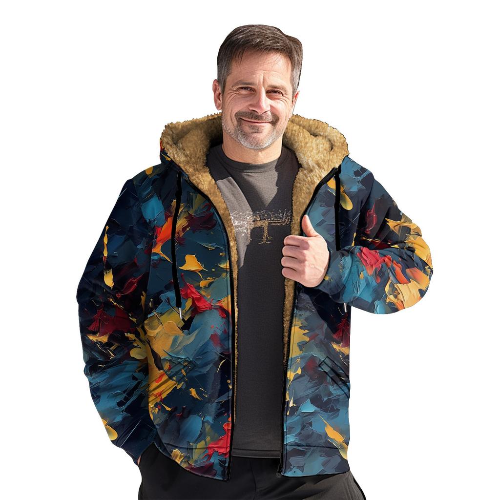 Men's Print Jacket Men's Spring And Autumn Casual Trend Zipper Hooded Jacket