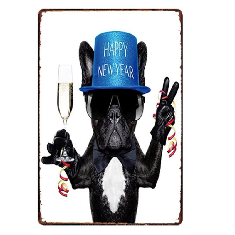 Mfoever Christmas Dog Decor Metal Tinplate Poster New Year Festival Decor Xcm Cute Dog Poster