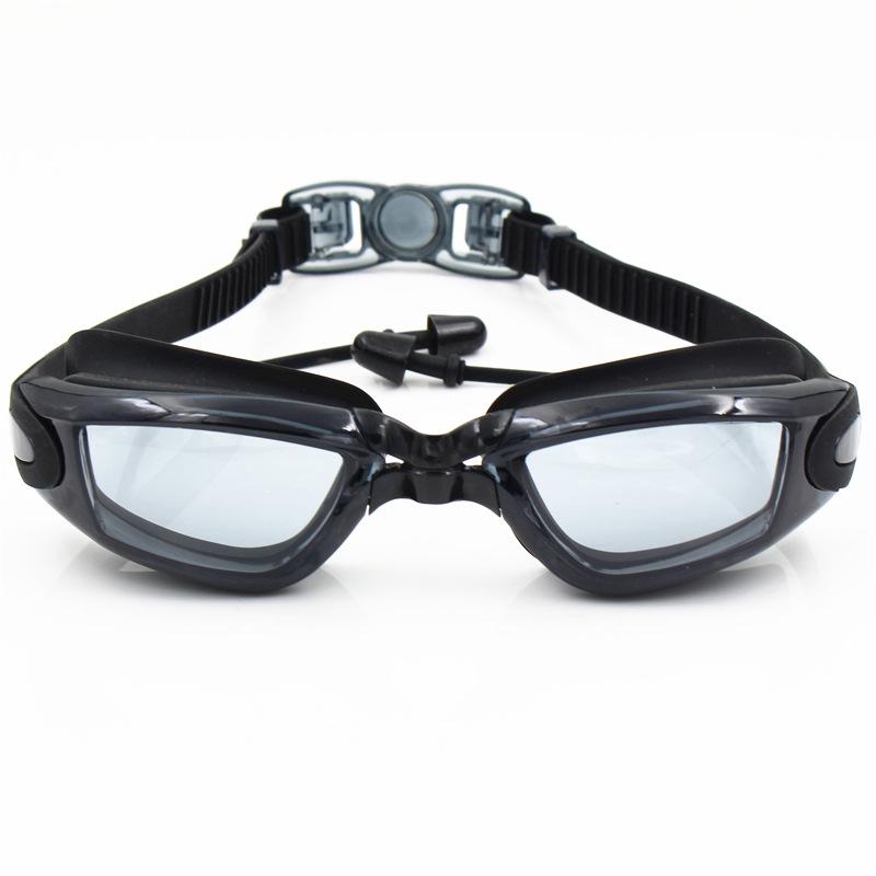 HD Waterproof Anti-Fog Swim Goggles with Large Electroplated Mirror Lens and Earplugs for Men and Women