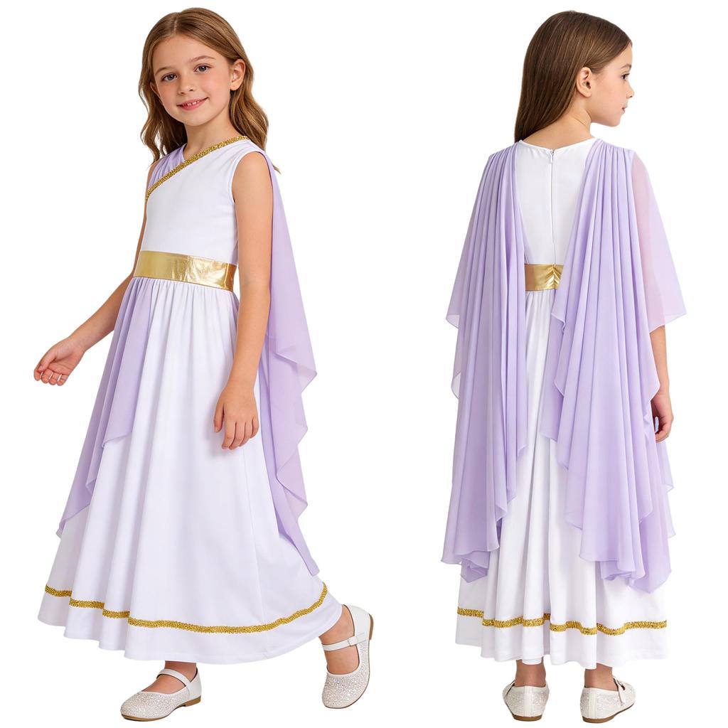 Girls Halloween Carnival Ancient Greek Roman Athena Goddesses Princess Queen Costume Greece Beauty Toga Worship Choir Dress Robe