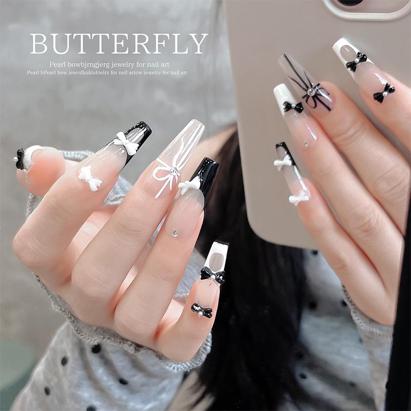 10Pcs Kawaii 3D White Blue Ribbon Bowknot Bow Pearl Nail Art Diy Nails Accessories Decoration Charms