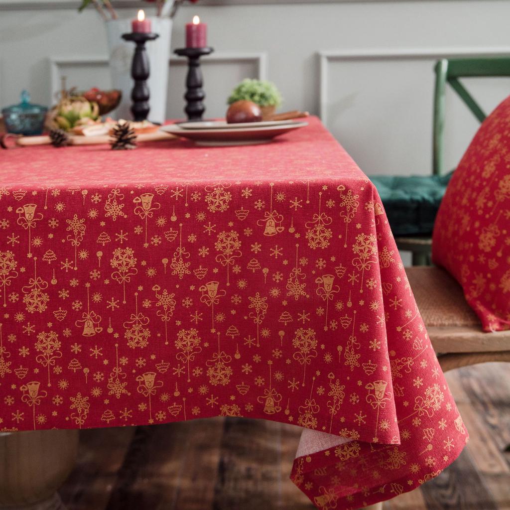 Christmas Green Bronzing Tablecloth Wind Chime Printed Cotton and Linen Festive Table Cloth Cover Rectangular