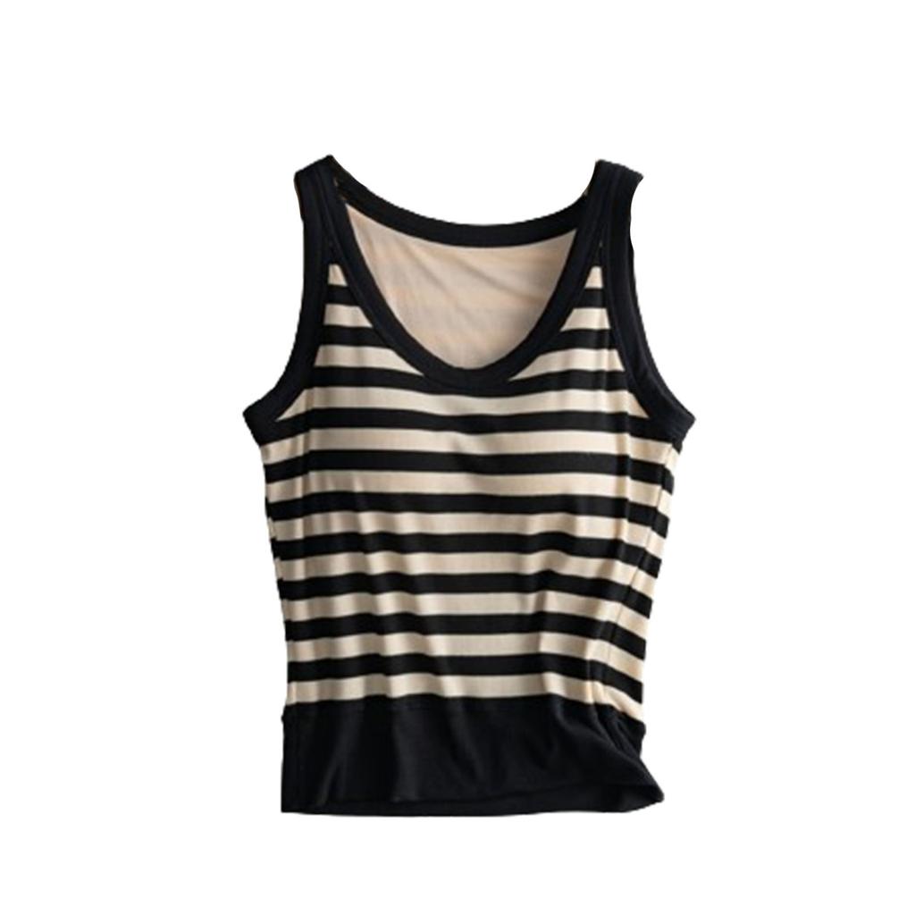 Women's Fashion With Chest Pad Striped Short Small Vest Outside Sleeveless Camisole Bottoming Tops