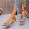 Fashion Shiny Silver Sequin High Heel Slippers Women Sexy Pointed Toe Stiletto Heels Sandals Woman 2025 Summer Fashion Dress Party Pumps