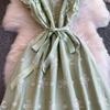 Sweet Stitched Ruffle Hem round Ne Princ Long Dress Women Spring Autumn Belted Waist Women Dress