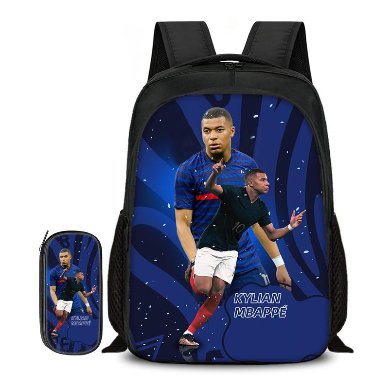 2-delige Set Boekentas Etui Schooltassen M-Mbappe Kinderen School Dubbellaags Rugzak Voetbalster Voetbal Sport Mochila
