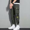 Men Cargo Pants Multi Pockets Solid Color Strap Decor Loose Drawstring Elastic Waist Plus Size Daily Wear Streetwear Long Work Trousers Outdoor