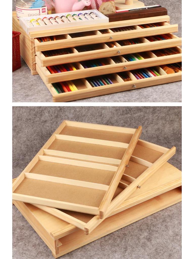 Mehrschichtige Kiefernholz-Kunstbedarf-Aufbewahrungsbox - Handliche Schublade für Bleistifte, Pinsel und Kalligrafie-Werkzeuge
