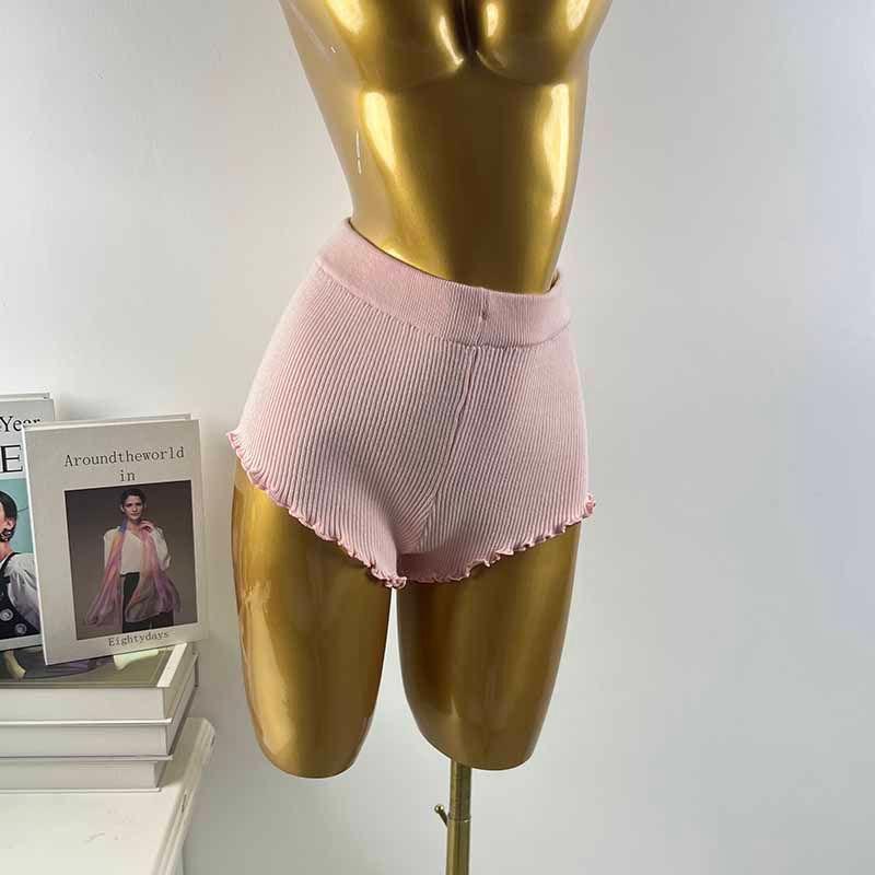 

Summer New Slim fit Slimming Figure Elastic Waist Fungus Lace Skin-friendly Blazer High waist shorts Women Fashion Lotus root color All yards