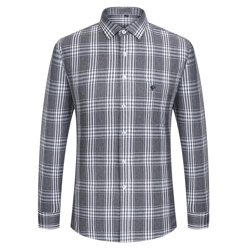 

Pure Cotton Plaid Shirts for Men Logo Long Sleeve Quality Formal Business Man Shirt 42