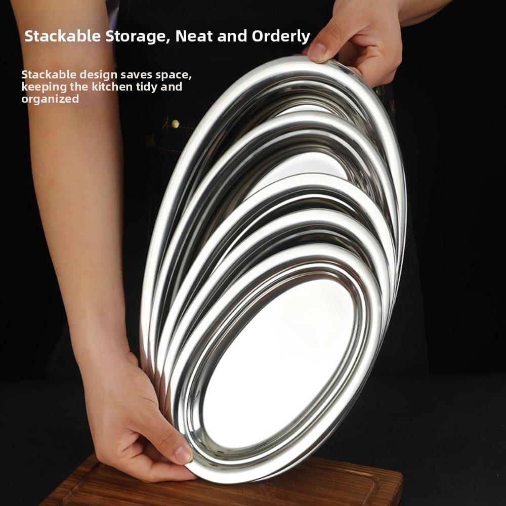 Oval Shape Barbecue Plate Stainless Steel Large Serving Plate New Steamed Fish Plate Kitchen Use