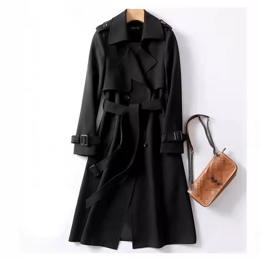 Classic Double Breasted Trench Coat with Belt, Khaki Casual Windbreaker Jacket