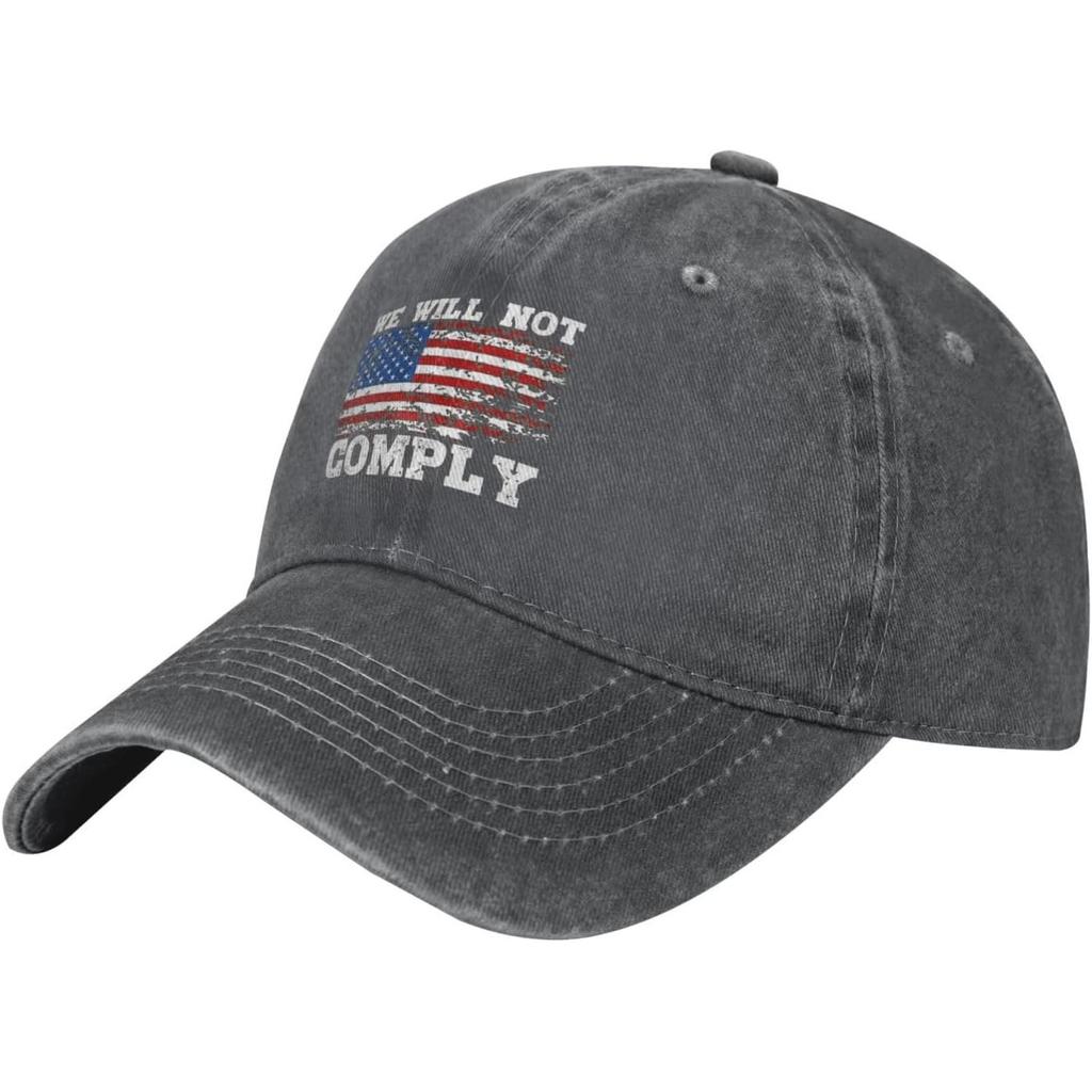 We Will Not Comply American Flag Distressed Baseball Cap Washed Cotton Adjustable Dad Hat