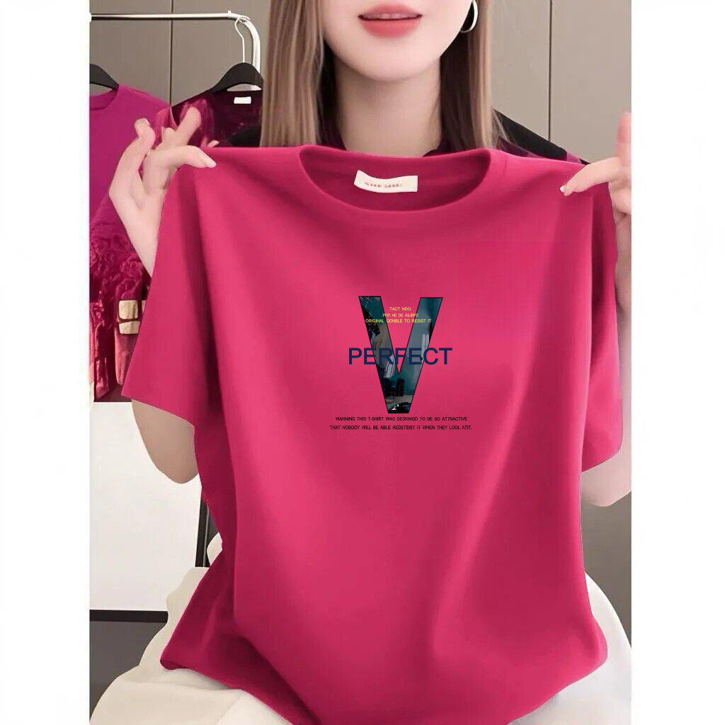 High-End Summer Purple Women's Short-Sleeve Printed T-Shirt - Loose Fit and Slimming, Age-Reducing Style