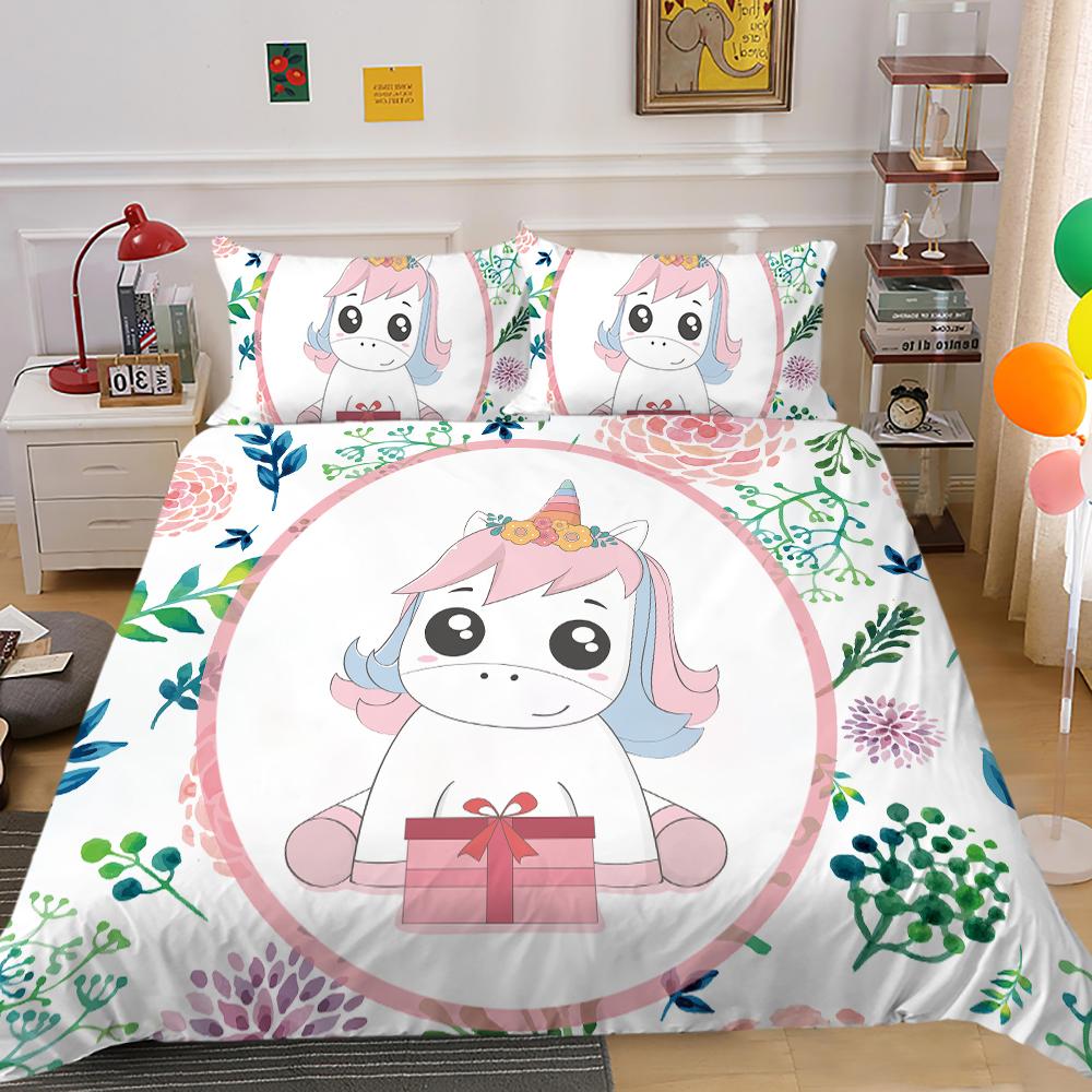 Lovely Duvet Cover Set Unicorn Bedding Set Cover Unicorn Print Home Bed Clothes Girl Single Double Size Bed Cover Soft Pillowcase