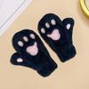 1 Pair Women Winter Mittens Cartoon Cat Paw Shape Thick Plush Anti-slip Heat Retention Outdoor Skiing Cycling Gloves