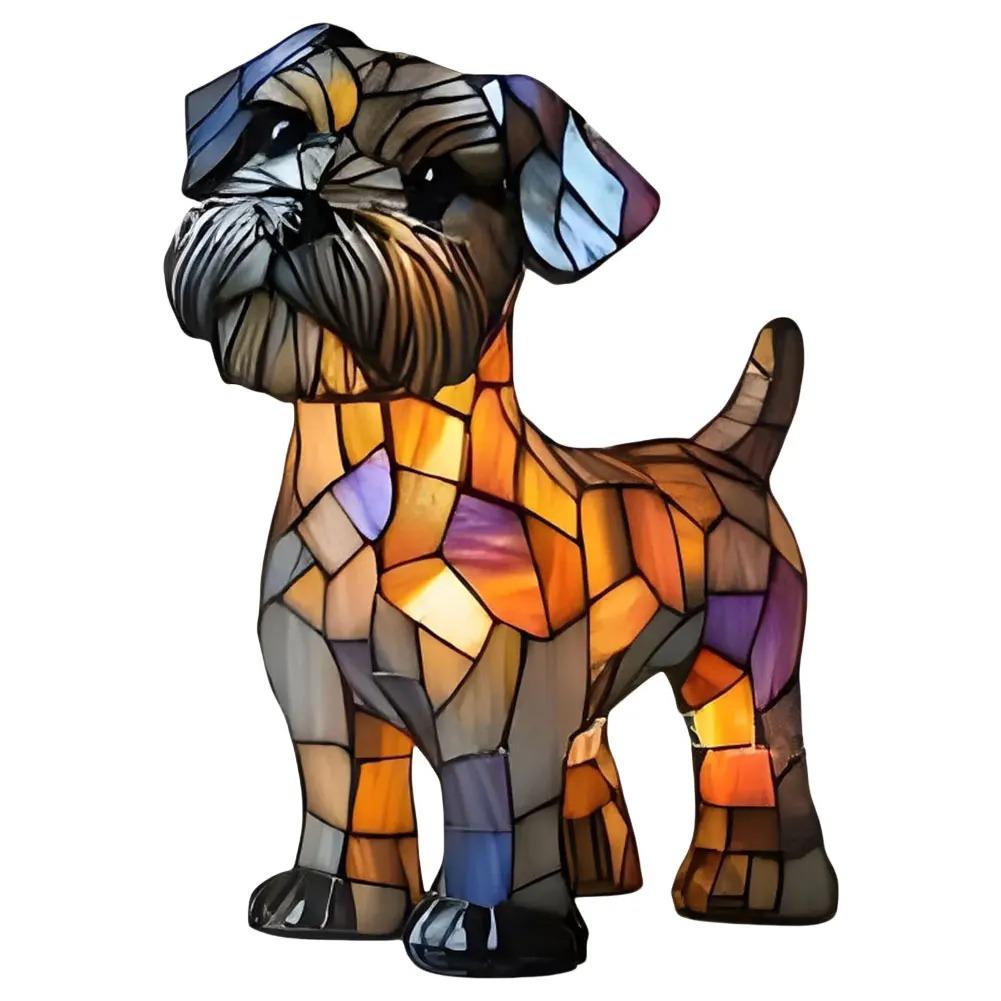 LED Animal Resin Table Lamp Dog Series Art Night Light 3D Stained Glass Cute Dog Bedside Lamp for Living Room Bedroom Decoration
