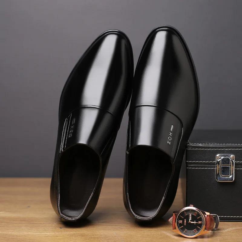 Mens Business Dress Leather Shoes Spring Autumn Leisure Genuine Leather Breathable Soft Sole Invisible Elevated Anti Slip Casual