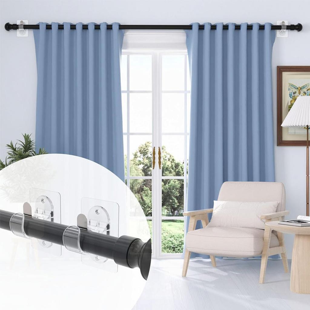 Adhesive Curtain Rod Bracket No Drill Wall Mount Holder with Spring Clip for Bathroom Dorm Kitchen