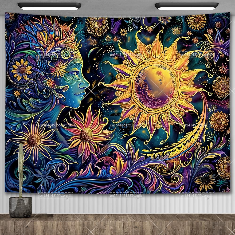 Mandala Półksiężyca Słońce Gobelin Gobelin Wiszący na Ścianie Boho Wiedźmiński Gobeliny Wystrój Pokoju Flagi Domowe