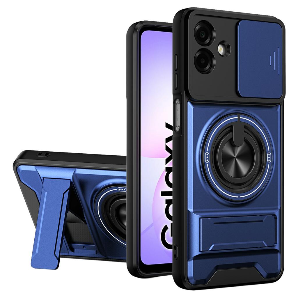 For Samsung Galaxy A07 4G Magnetic Case Ring Holder Foldable Kickstand TPU PC Phone Cover with Camera Lens Slider